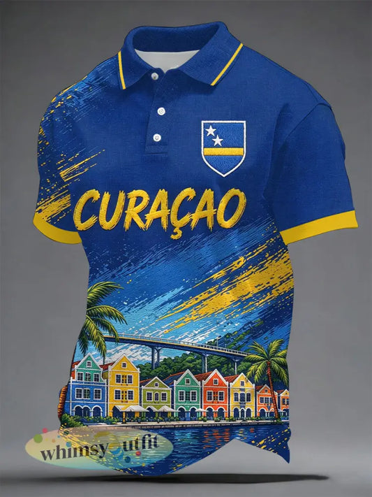 Heren Curaçao voetbalprint casual top - Blauw / S
