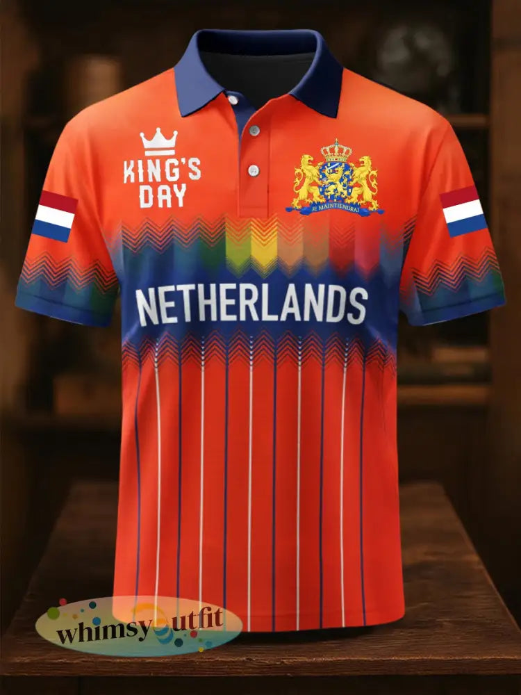 Heren Dames Koningsdag Nederlandse Republiek Leeuw Nederlandse Vlag shirt - Sinaasappel / S