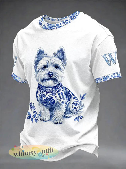 Heren Dieren Hond Retro Uniseks Casual T-shirt met korte mouwen - Wit / S