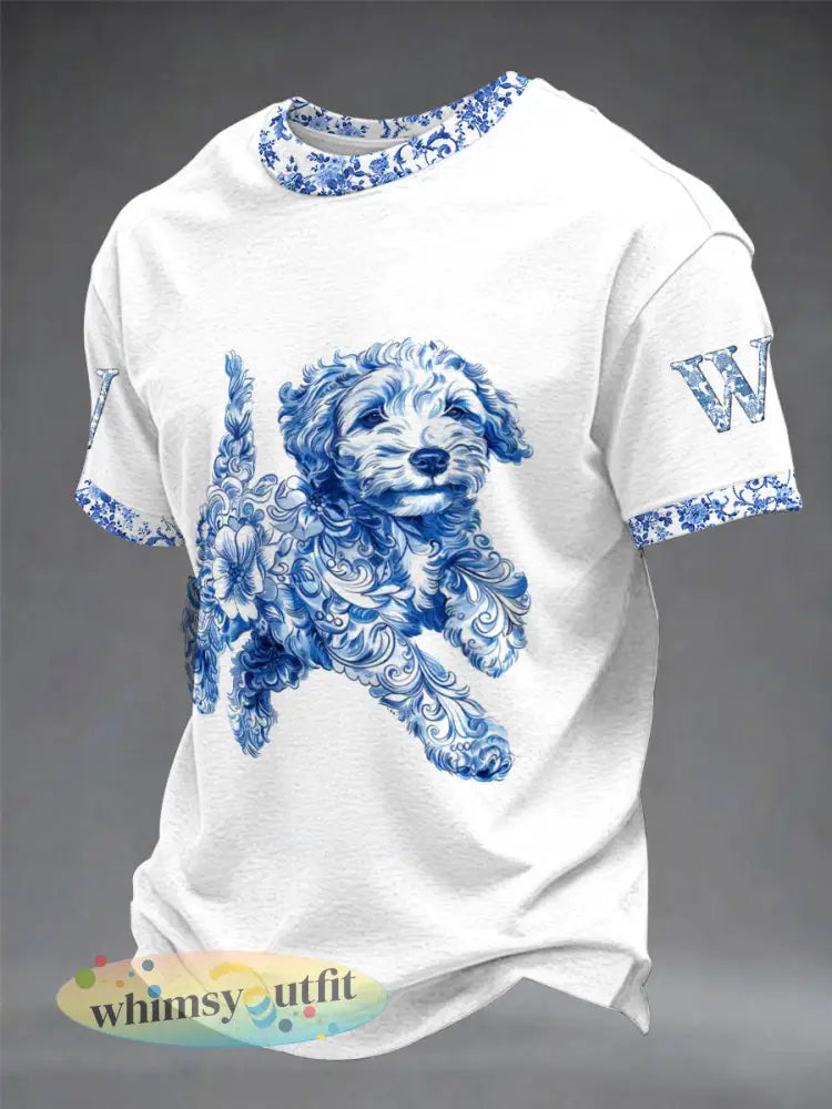 Heren Dieren Hond Retro Uniseks Casual T-shirt met korte mouwen - Wit / S