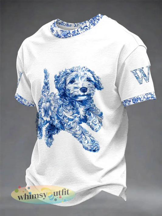 Heren Dieren Hond Retro Uniseks Casual T-shirt met korte mouwen - Wit / S