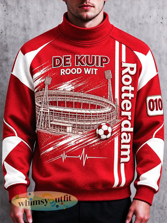 Heren Duits Feyenoord voetbalbedrukt casual rood sweatshirt met hoge hals - Rood / S