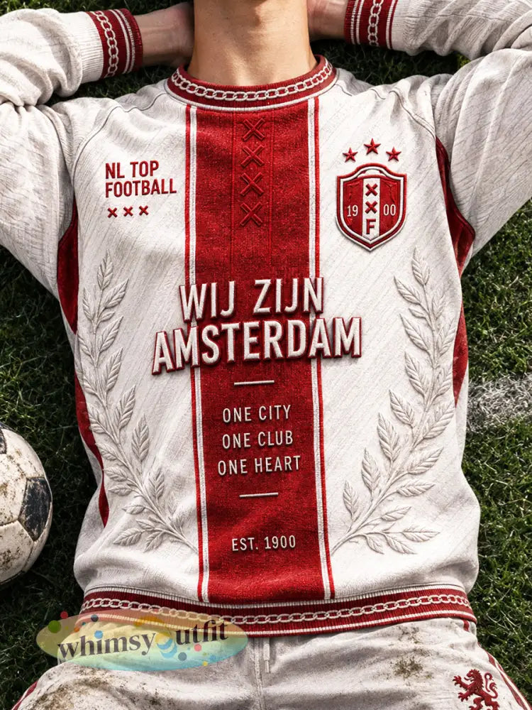 Heren-Dutch Eredivisie Ajax-voetbalprint casual sweatshirt - Romig-Wit / S