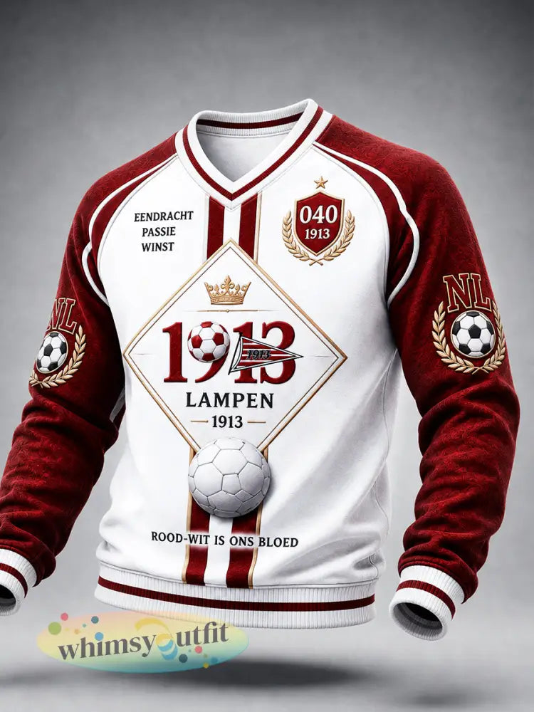 Heren-Dutch Eredivisie PSV Eindhoven 1913 bedrukt V-hals sweatshirt - Wit / S