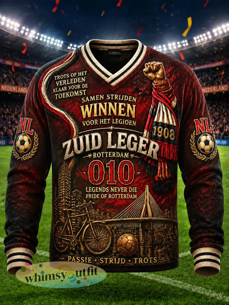 Heren-Dutch Eredivisie Feyenoord voetbalclub geprint vrijetijdssweatshirt met V-hals - Veelkleurig / S