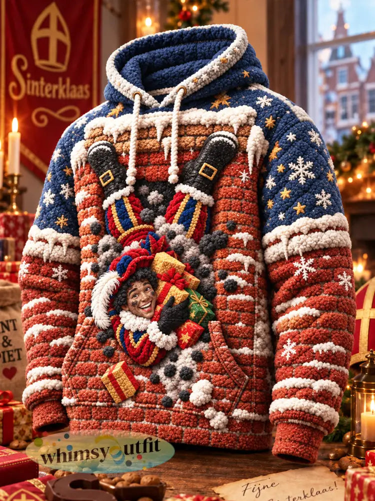 Heren-Dutch Sinterklaasdagprint casual dikker sweatshirt met capuchon - Veelkleurig / S