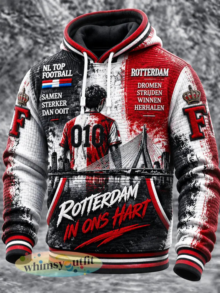 Heren-Dutch Feyenoord-voetbalprint casual sweatshirt met capuchon - Veelkleurig / S