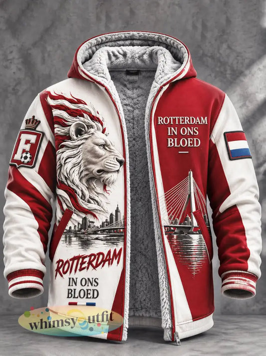 Heren Eredivisie Feyenoord voetbalclub leeuwenprint gevoerde casual hoodie - Rood / S