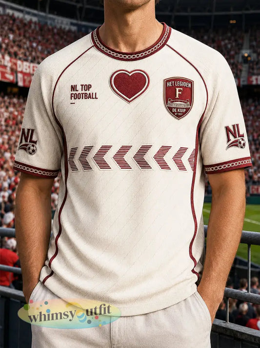 Heren Feyenoord Eredivisie voetbalprint casual minimalistisch T-shirt - Beige / S