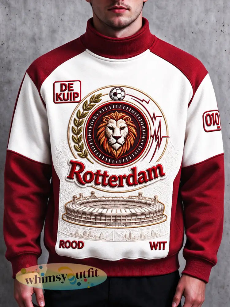 Heren Feyenoord voetbal patchworkprint casual sweatshirt met hoge hals - Wit / S