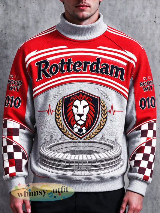 Heren Feyenoord voetbalclub ’Leeuw’-print casual sweatshirt met hoge hals - Veelkleurig / S