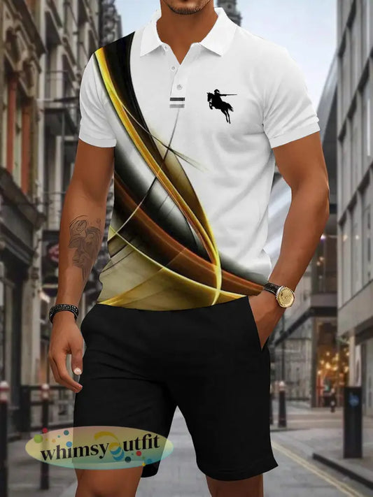 Heren Geometrische Art Print Casual Tweedelig Set - als foto / S