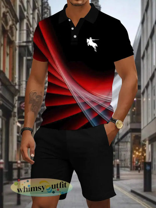 Heren Geometrische Art Print Casual Tweedelig Set - als foto / S
