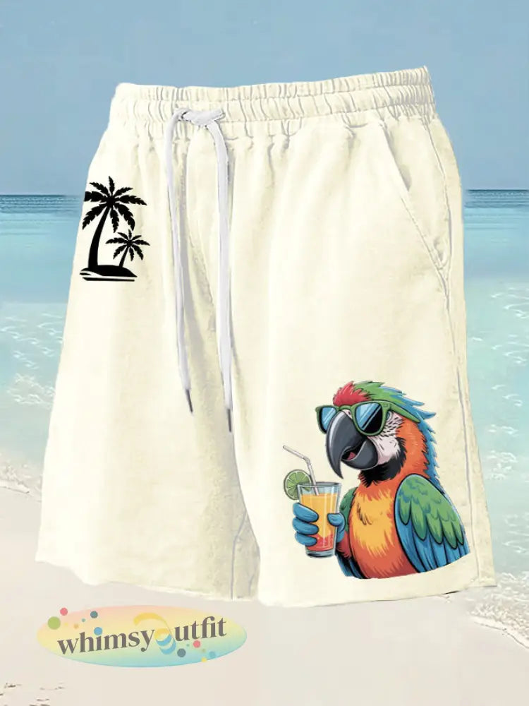Heren het 5 uur klok ergens papegaai palm print casual shorts - Abrikoos / S