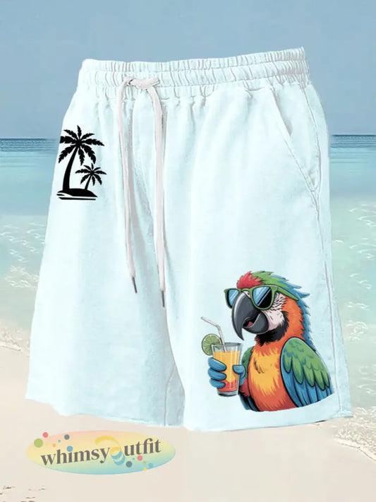 Heren het 5 uur klok ergens papegaai palm print casual shorts - Blauw / S