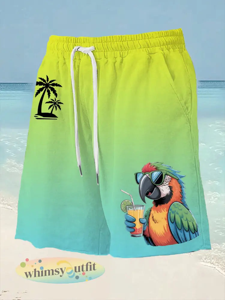 Heren het 5 uur klok ergens papegaai palm print casual shorts - Blauwgroen / S