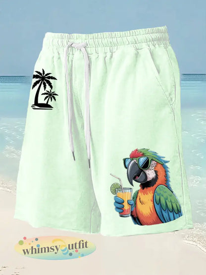 Heren het 5 uur klok ergens papegaai palm print casual shorts - Groen / S