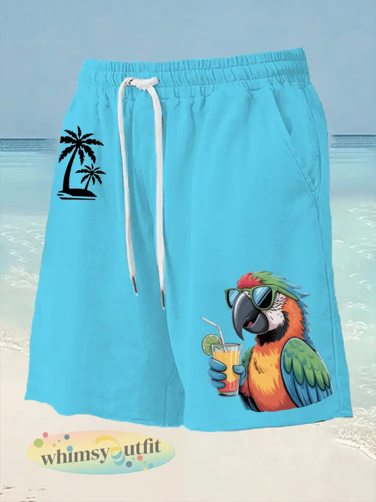 Heren het 5 uur klok ergens papegaai palm print casual shorts - Hemelsblauw / S