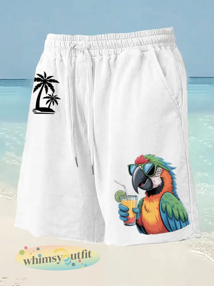Heren het 5 uur klok ergens papegaai palm print casual shorts - Wit / S