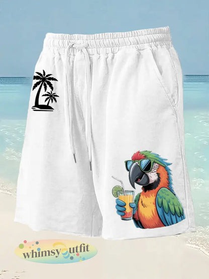 Heren het 5 uur klok ergens papegaai palm print casual shorts - Wit / S