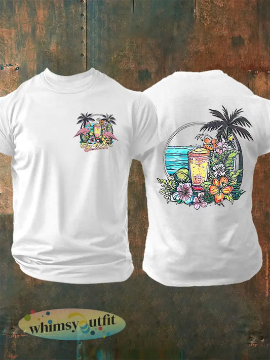 Heren Het is 5:00 Ergens Altijd Happy Hour Paradise Paregaai Print Casual Korte Mouw Tee - Wit / S