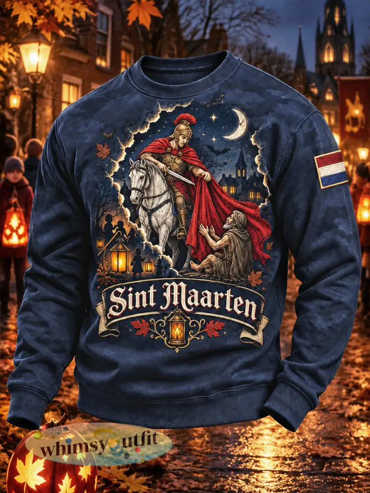 Heren Holland Sint-Maartensdag Ridderprint Casual Sweatshirt - Diep Blauw / S
