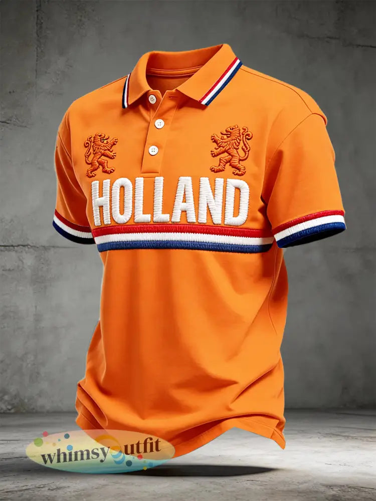 Heren Holland Vlag Print Oranje Casual Poloshirt - Sinaasappel / S