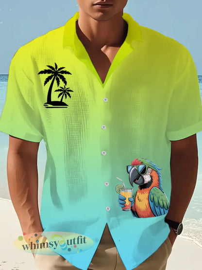 Heren Ik ben met pensioen Het is 5 uur overal papegaaienprint casual wafel met korte mouwen - blauwgroen / S
