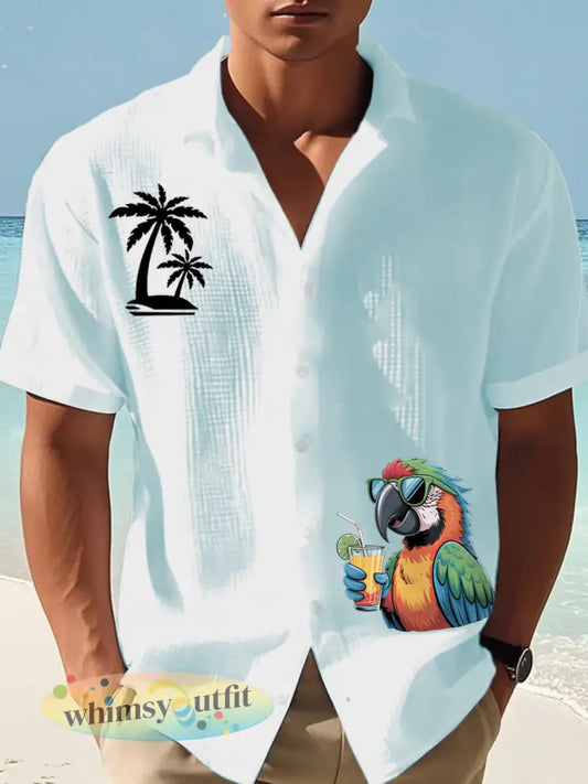Heren Ik ben met pensioen Het is 5 uur overal papegaaienprint casual wafel met korte mouwen - lichtblauw / S