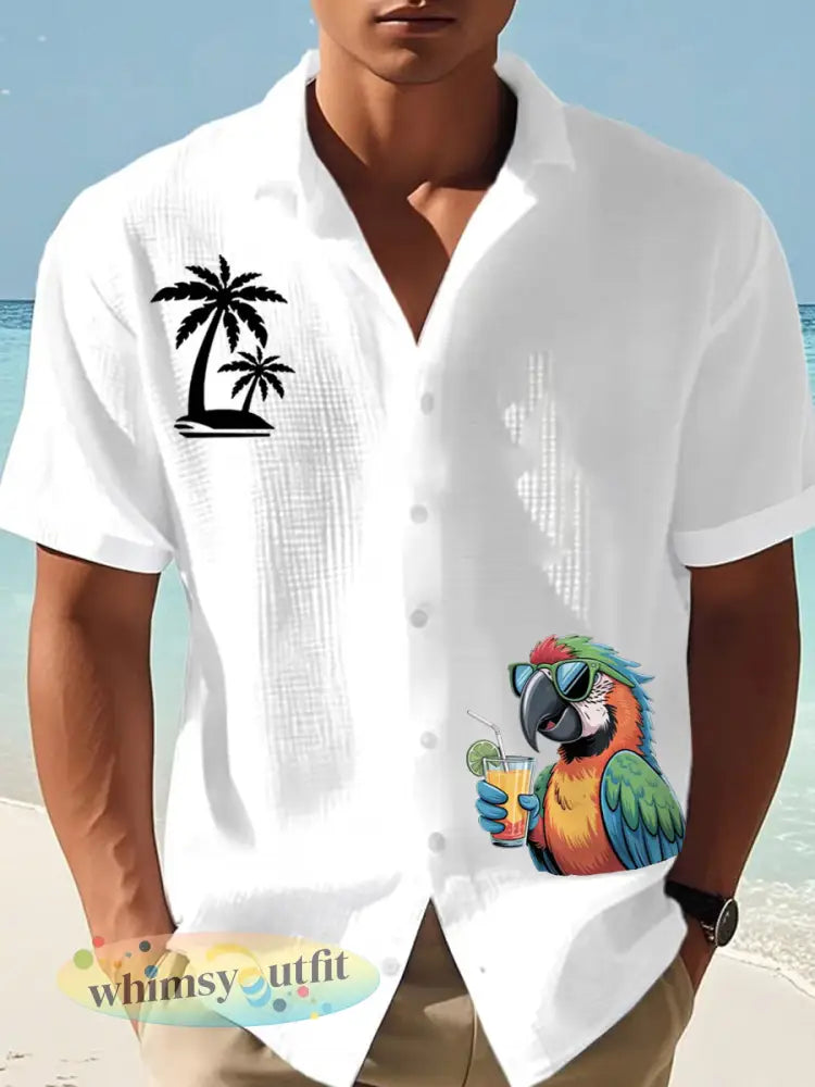 Heren Ik ben met pensioen Het is 5 uur overal papegaaienprint casual wafel met korte mouwen - wit / S
