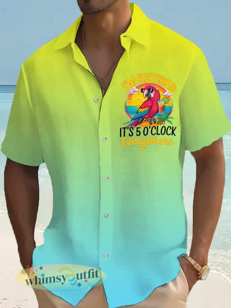 Heren Ik ben met pensioen Het is 5 uur overal Parrot Casual Shirt met korte mouwen - Blauw-Groen / S
