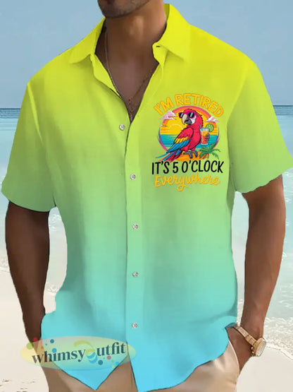 Heren Ik ben met pensioen Het is 5 uur overal Parrot Casual Shirt met korte mouwen - Blauw-Groen / S