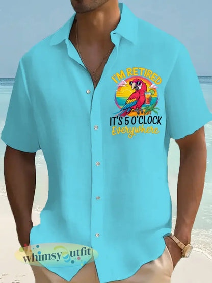 Heren Ik ben met pensioen Het is 5 uur overal Parrot Casual Shirt met korte mouwen - Blauw / S