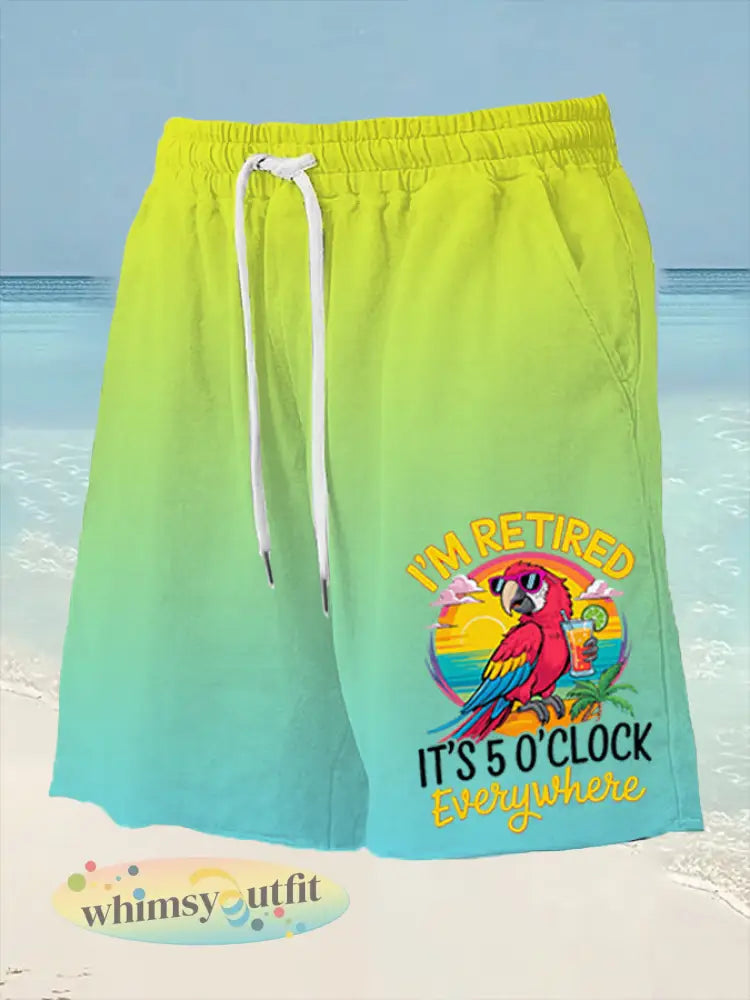 Heren Ik ben met pensioen Het is 5 uur per dag ergens papegaaienprint casual shorts - Blauw-Groen / S