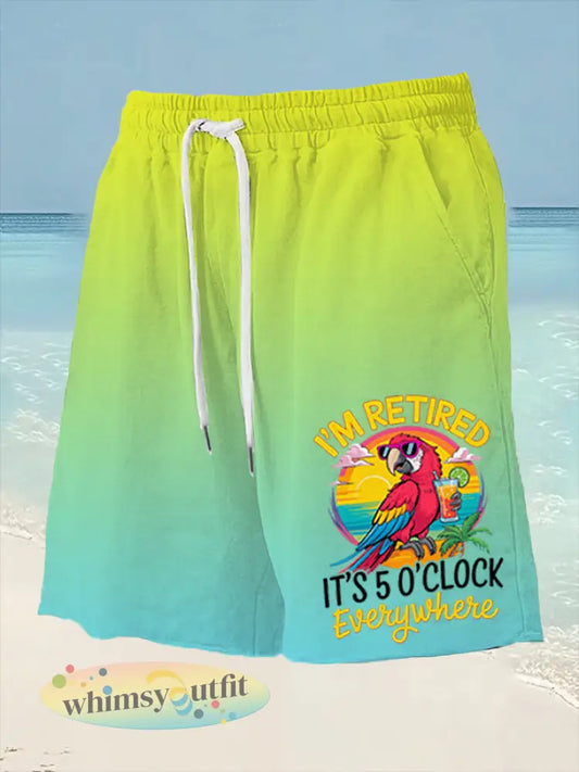 Heren Ik ben met pensioen Het is 5 uur per dag ergens papegaaienprint casual shorts - Blauw-Groen / S