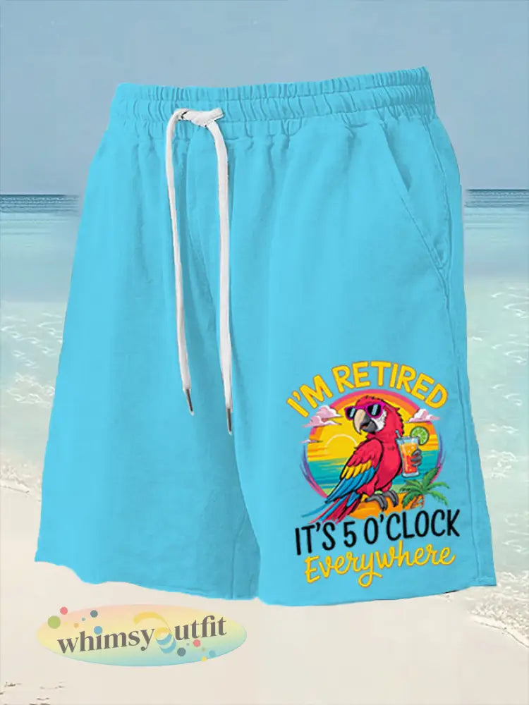 Heren Ik ben met pensioen Het is 5 uur per dag ergens papegaaienprint casual shorts - Blauw / S