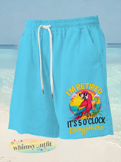 Heren Ik ben met pensioen Het is 5 uur per dag ergens papegaaienprint casual shorts - Blauw / S