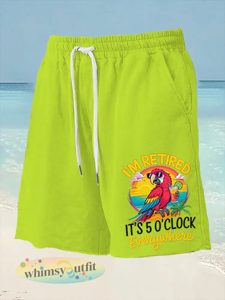 Heren Ik ben met pensioen Het is 5 uur per dag ergens papegaaienprint casual shorts - Turkoois / S