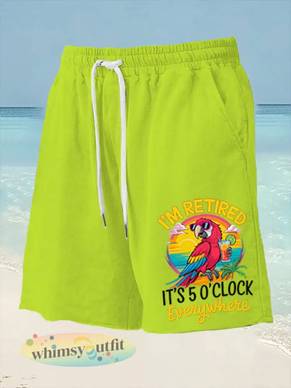 Heren Ik ben met pensioen Het is 5 uur per dag ergens papegaaienprint casual shorts - Turkoois / S