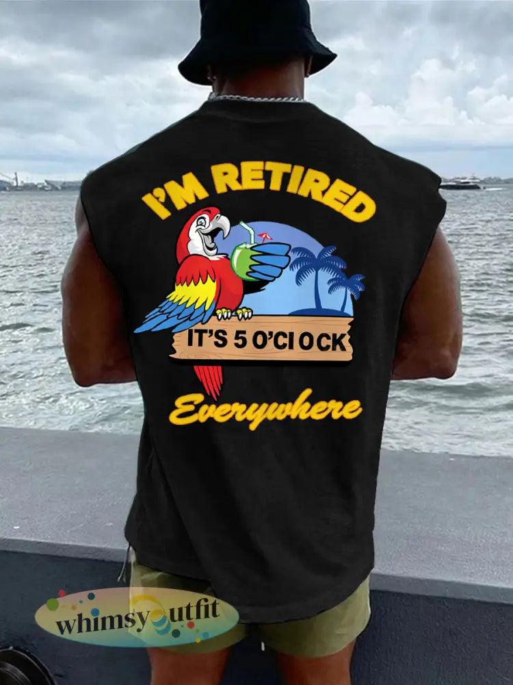 Heren Ik ben met pensioen Het is overal 5 uur Papegaai Casual Tanktop