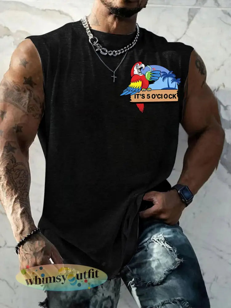 Heren Ik ben met pensioen Het is overal 5 uur Papegaai Casual Tanktop