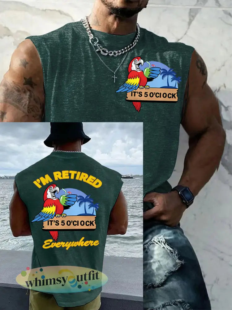 Heren Ik ben met pensioen Het is overal 5 uur Papegaai Casual Tanktop - Donkergroen / S
