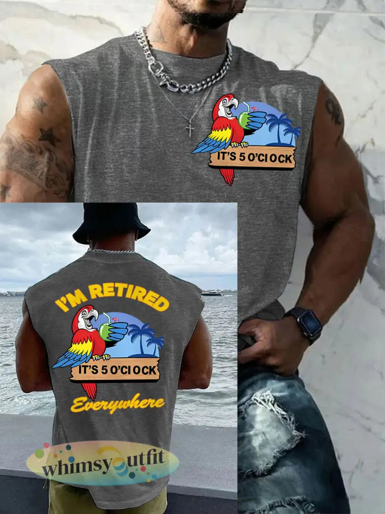Heren Ik ben met pensioen Het is overal 5 uur Papegaai Casual Tanktop - Lichtgrijs / S