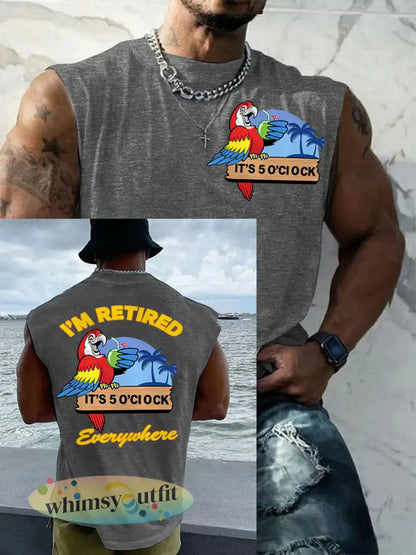 Heren Ik ben met pensioen Het is overal 5 uur Papegaai Casual Tanktop - Lichtgrijs / S