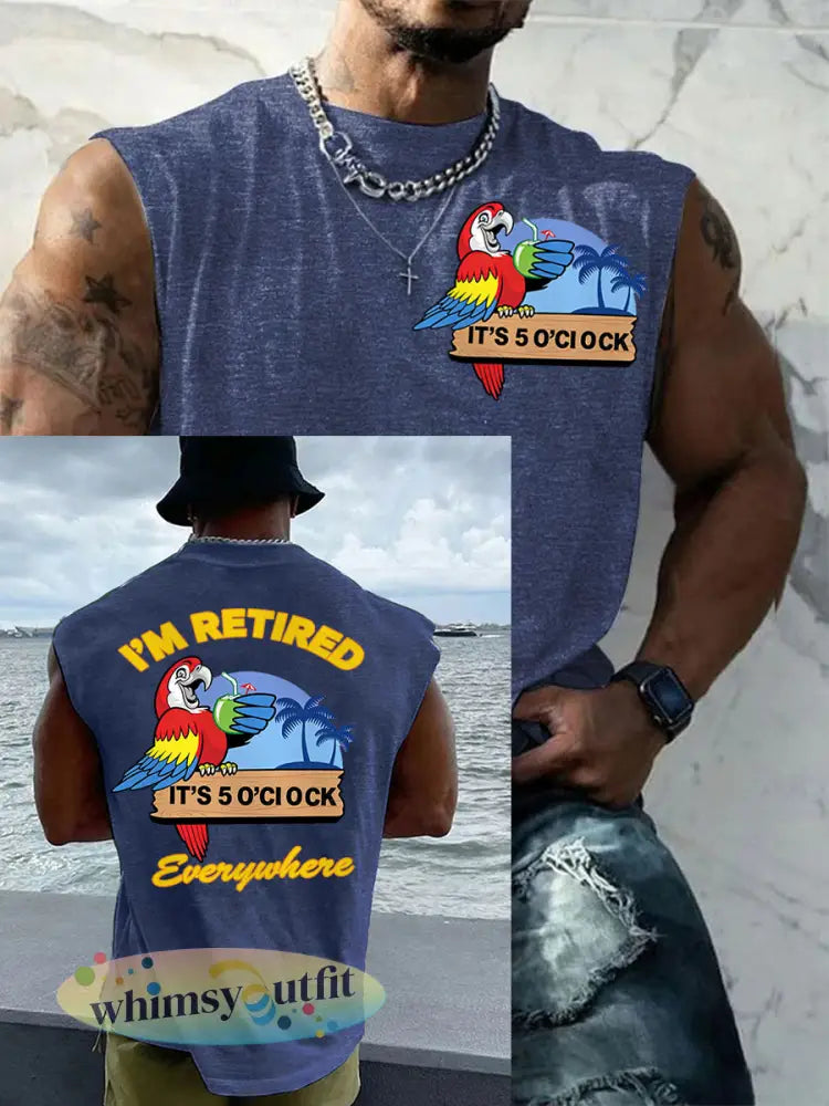 Heren Ik ben met pensioen Het is overal 5 uur Papegaai Casual Tanktop - Marineblauw / S