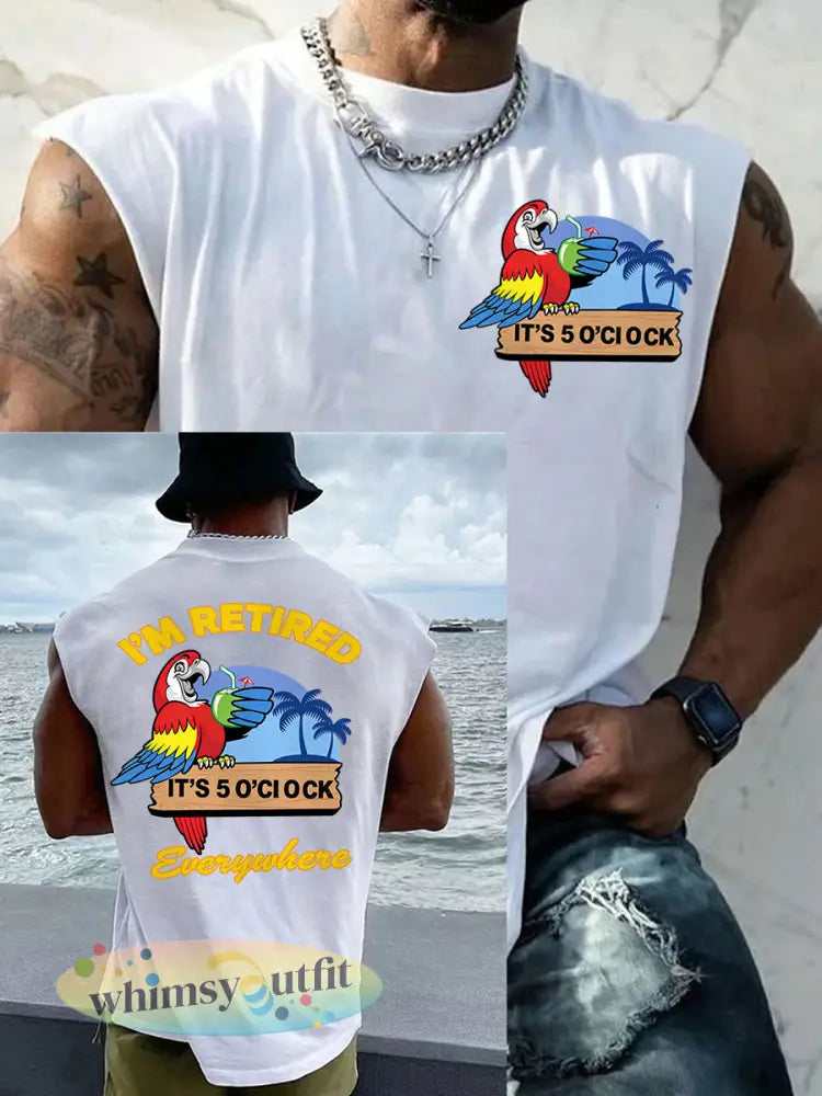 Heren Ik ben met pensioen Het is overal 5 uur Papegaai Casual Tanktop - Wit / S