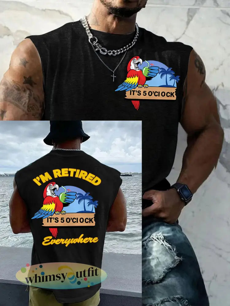 Heren Ik ben met pensioen Het is overal 5 uur Papegaai Casual Tanktop - Zwart / S