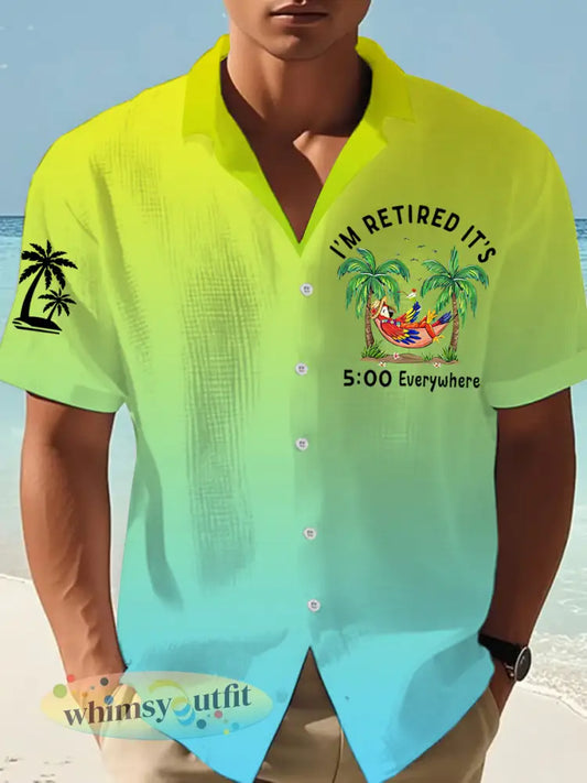 Heren Ik ben met pensioen Het is overal 5 uur Papegaaienprint Casual wafeljersey shirt met korte mouwen - blauwgroen / S