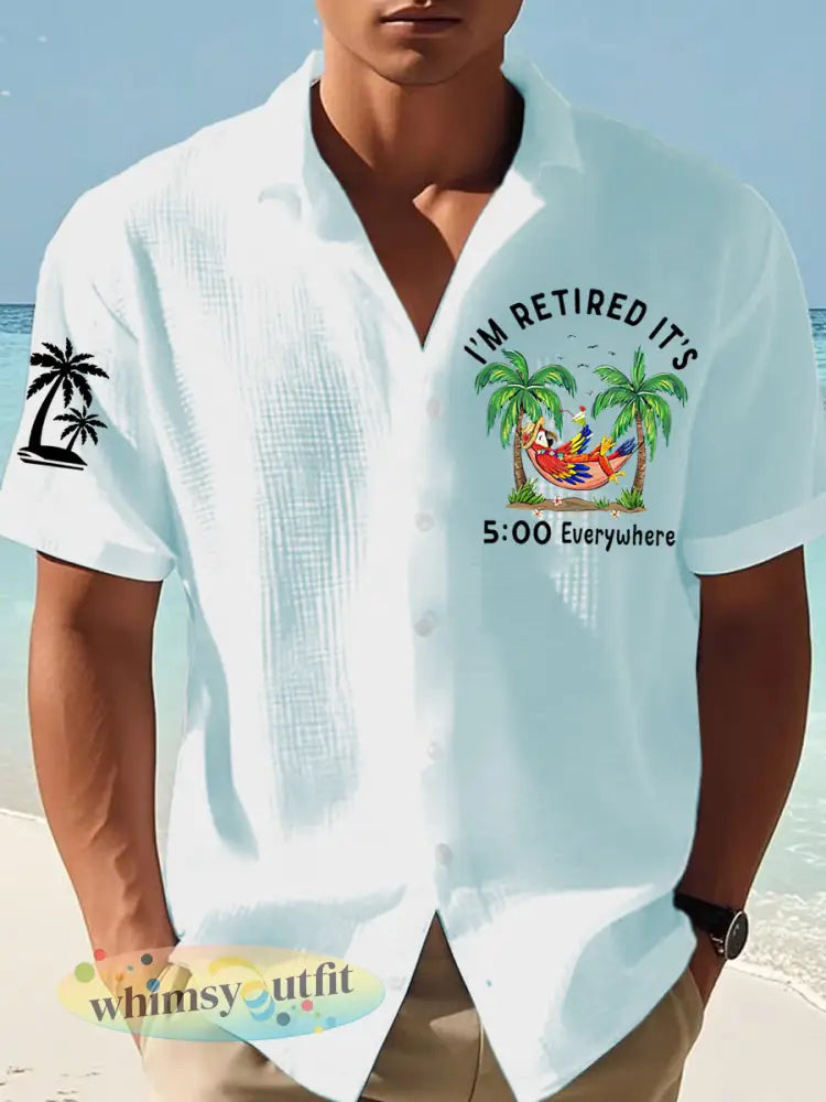 Heren Ik ben met pensioen Het is overal 5 uur Papegaaienprint Casual wafeljersey shirt met korte mouwen - lichtblauw / S