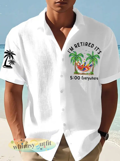 Heren Ik ben met pensioen Het is overal 5 uur Papegaaienprint Casual wafeljersey shirt met korte mouwen - wit / S